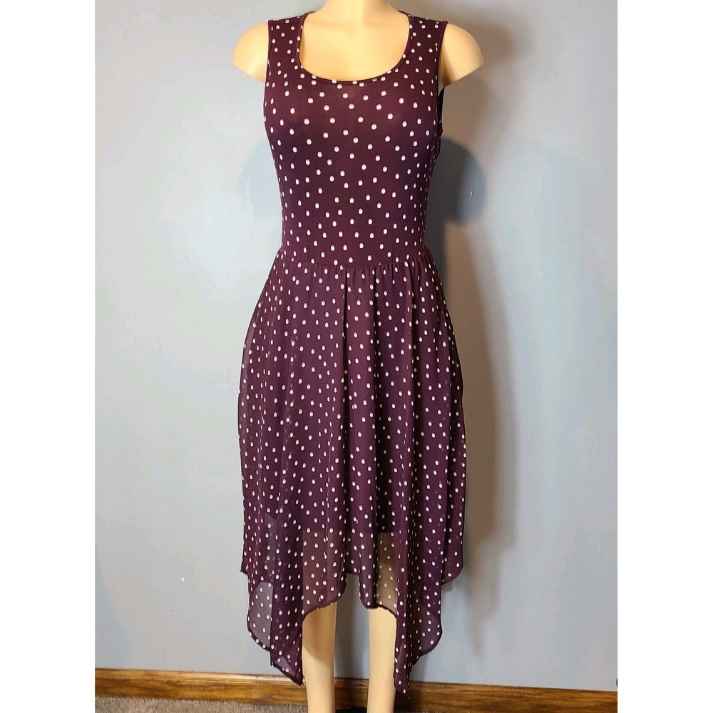 Vintage Y2K Pretty Woman Romantic Polka Dot MIDI Dress SZ S Purple Feminine‎